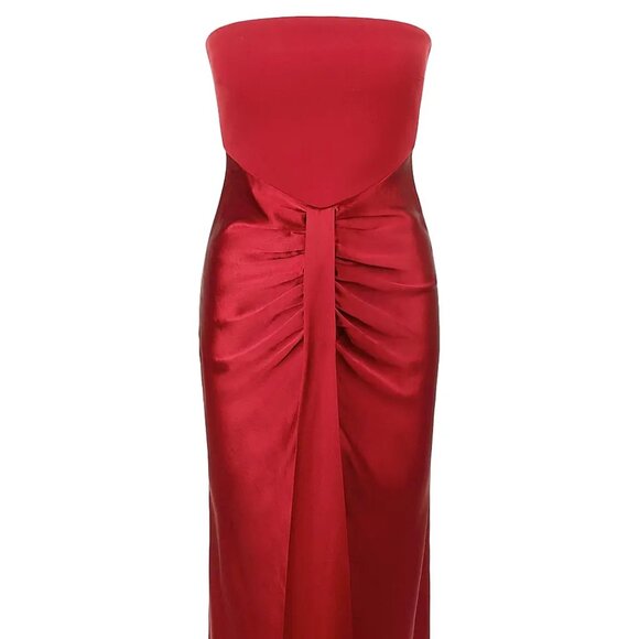 Staud Wayfaring Mix Media Satin Strapless Midi-Dress NWT, Size 8 - Picture 6 of 6